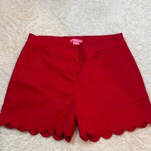 Isaac Mizrahi Red High Waist Scalloped Shorts